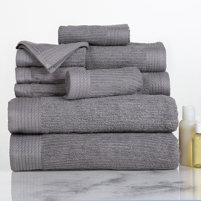 Lavish Home Ribbed 100% Cotton 10 Piece Towel Set - Silver Image 1