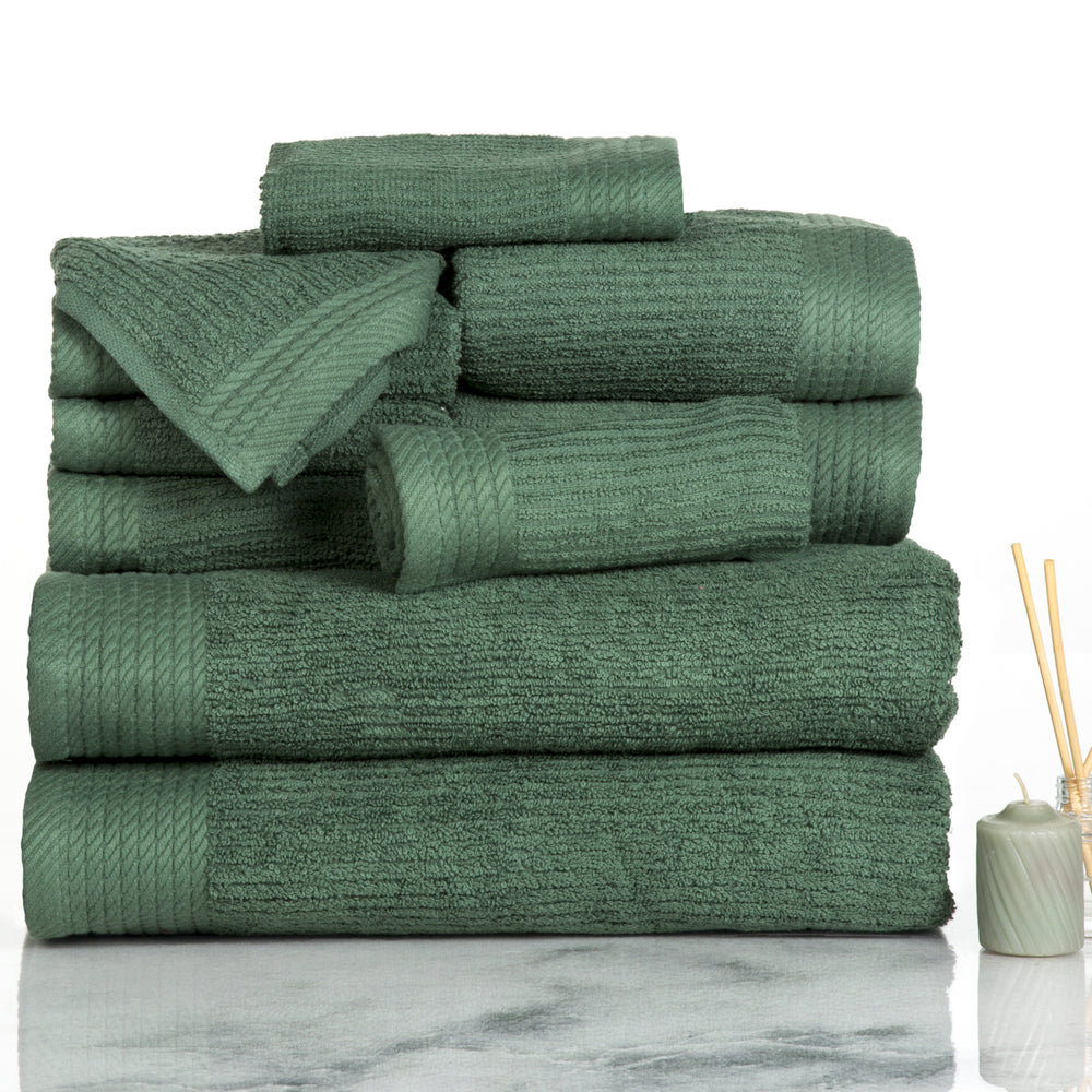 Lavish Home 10 Piece Ribbed Cotton Towel Set Green Bath Hand Washcloth Fingertip Image 2