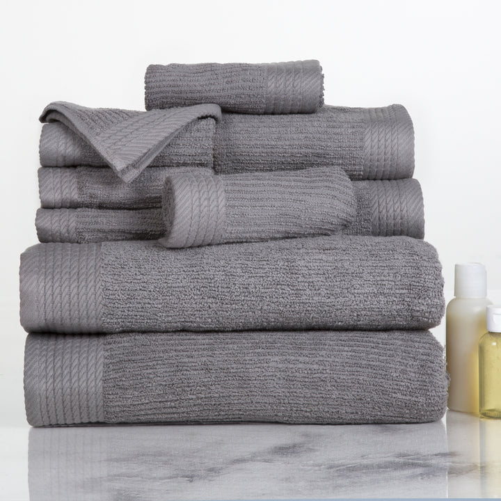 Lavish Home Ribbed 100% Cotton 10 Piece Towel Set - Silver Image 2