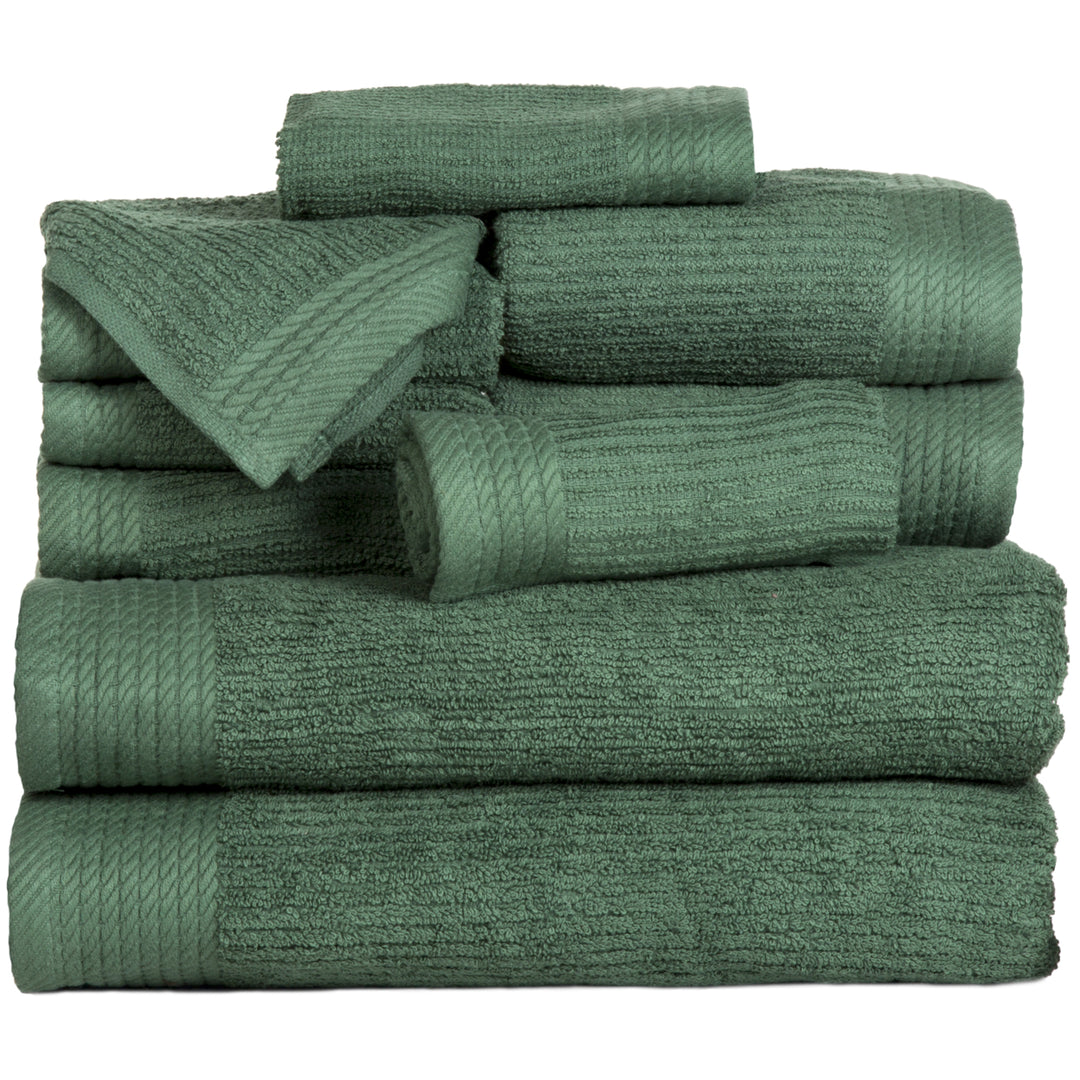 Lavish Home 10 Piece Ribbed Cotton Towel Set Green Bath Hand Washcloth Fingertip Image 3