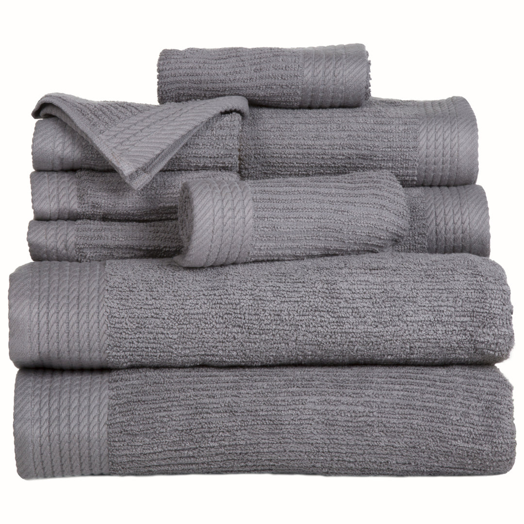 Lavish Home Ribbed 100% Cotton 10 Piece Towel Set - Silver Image 3