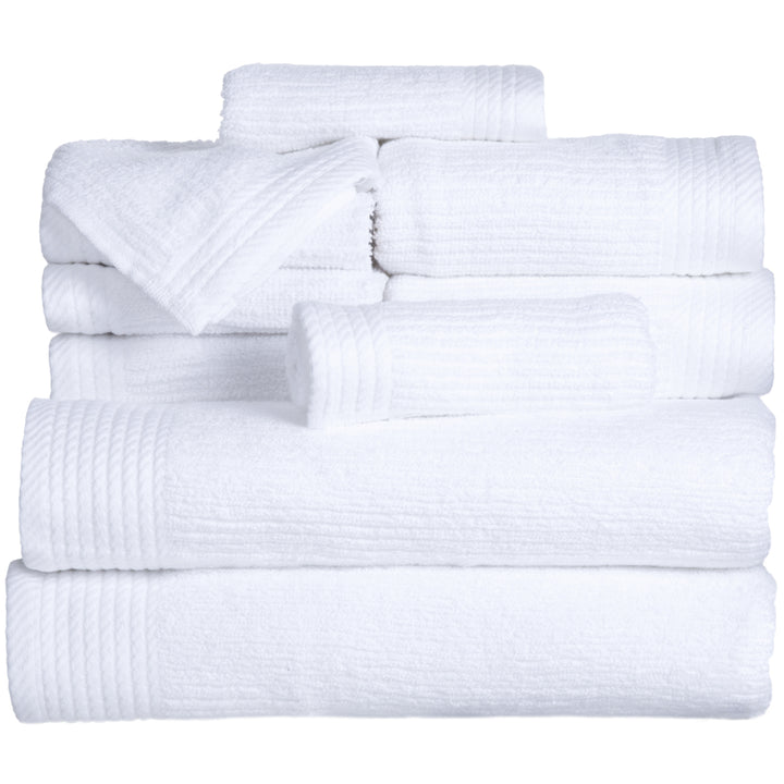 Lavish Home Ribbed 100% Cotton 10 Piece Towel Set - White Image 3
