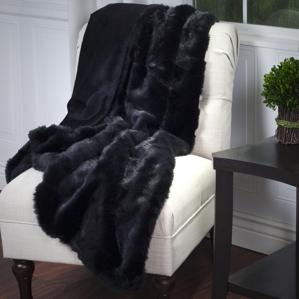 Lavish Home Luxury Long Haired Faux faux Throw - Black Image 2