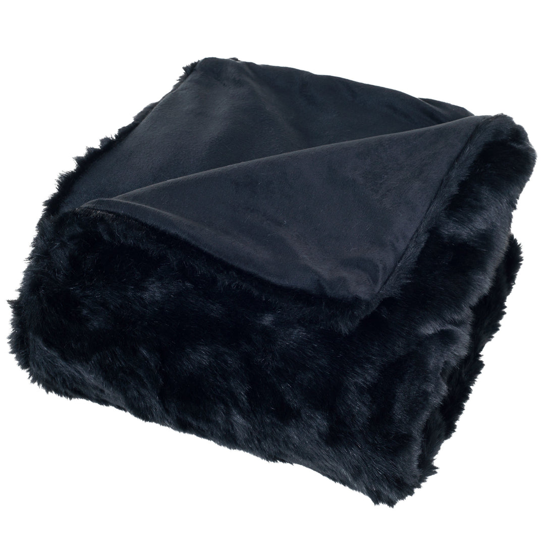 Lavish Home Luxury Long Haired Faux faux Throw - Black Image 3