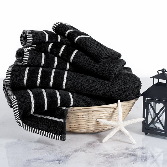 Lavish Home 100% Cotton Rice Weave 6pc Towel Set Black Soft Absorbent 625 GSM Image 1