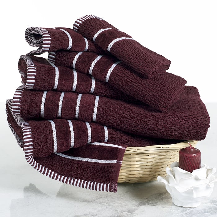 Lavish Home 6 Piece Cotton Towel Set Burgundy Soft Absorbent Rice Weave 625 GSM Image 1