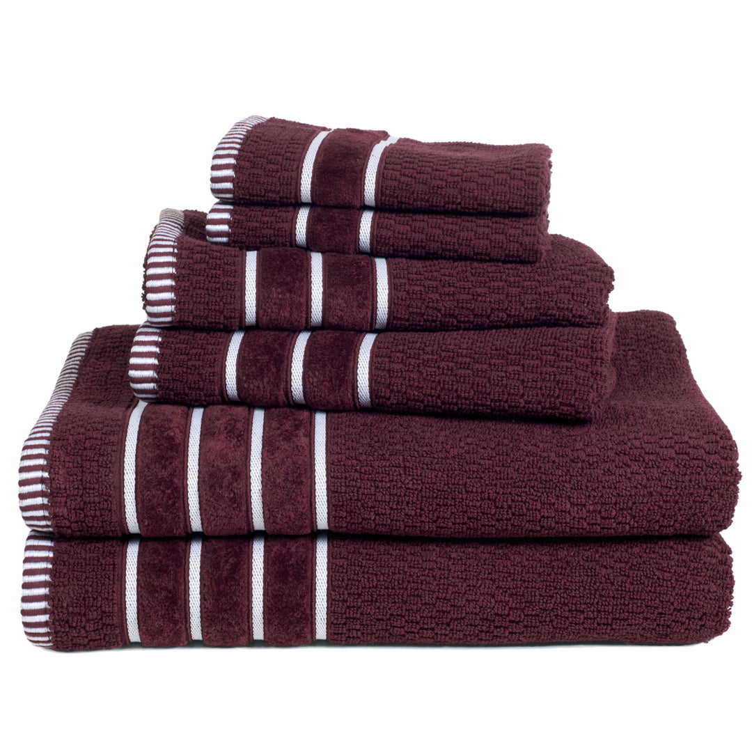 Lavish Home 6 Piece Cotton Towel Set Burgundy Soft Absorbent Rice Weave 625 GSM Image 3