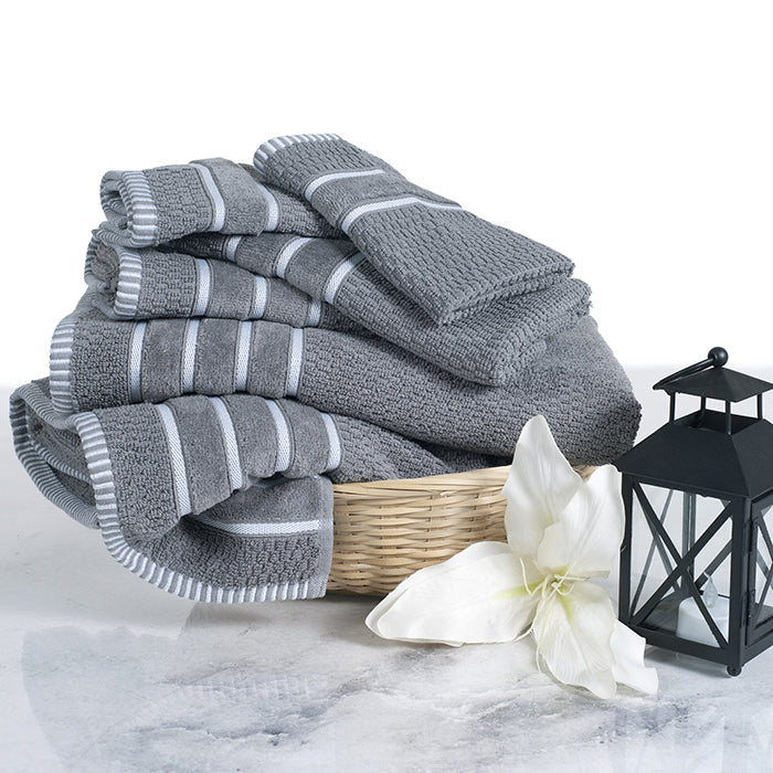 Lavish Home Cotton Rice Weave Towel Set 6 Piece Silver 100% Egyptian Soft Absorbent Image 1