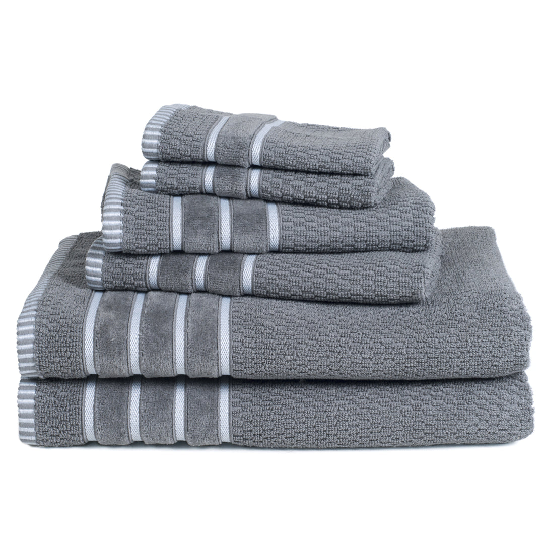 Lavish Home Cotton Rice Weave Towel Set 6 Piece Silver 100% Egyptian Soft Absorbent Image 3