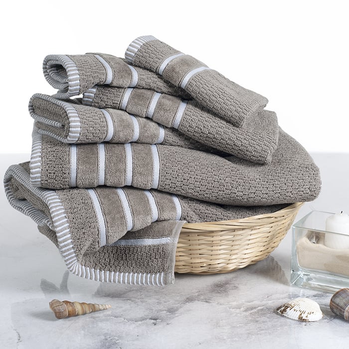 Lavish Home 100% Cotton Towel Set Taupe 6 Piece Soft Absorbent Rice Weave Image 1