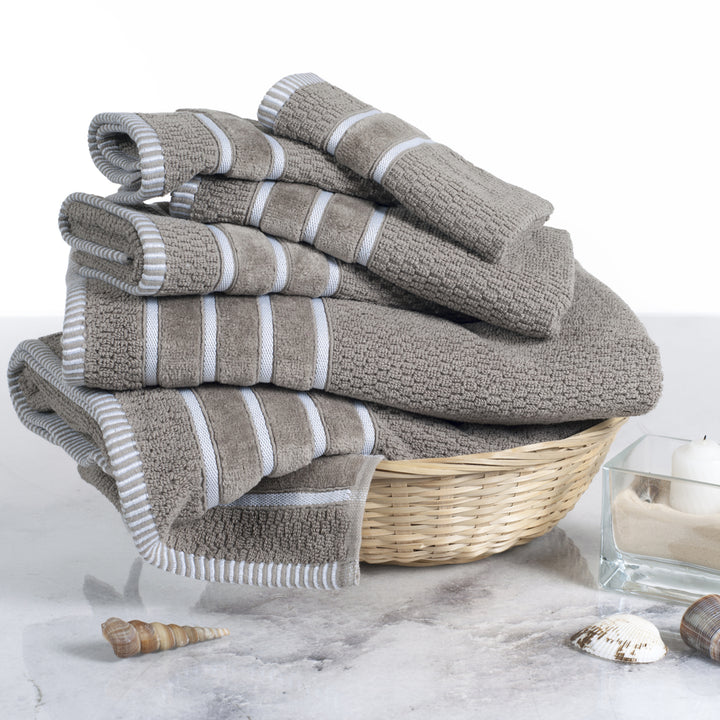 Lavish Home 100% Cotton Towel Set Taupe 6 Piece Soft Absorbent Rice Weave Image 2