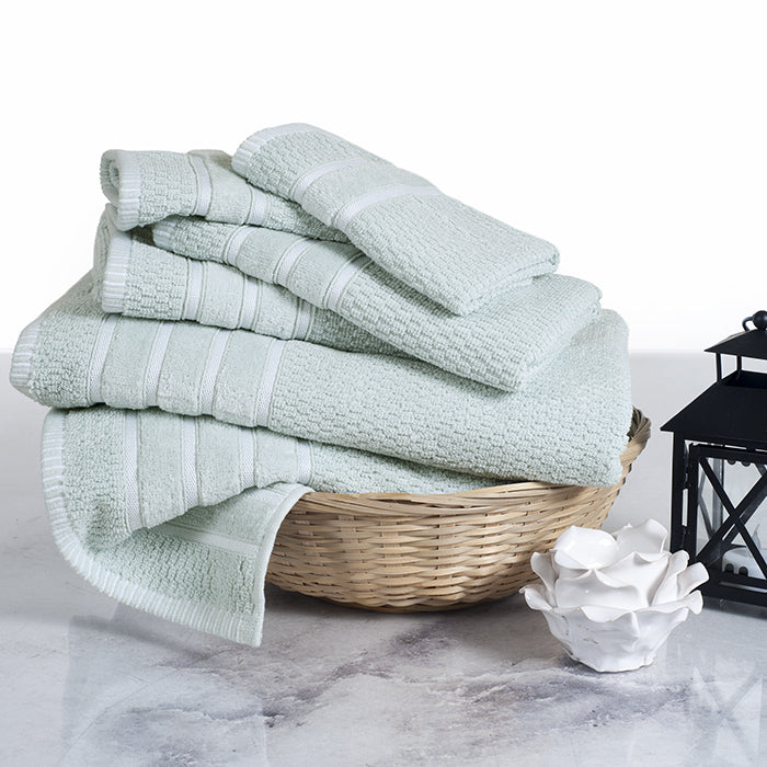 Lavish Home 100% Cotton Towel Set Seafoam 6 Piece Rice Weave Soft Absorbent Image 1