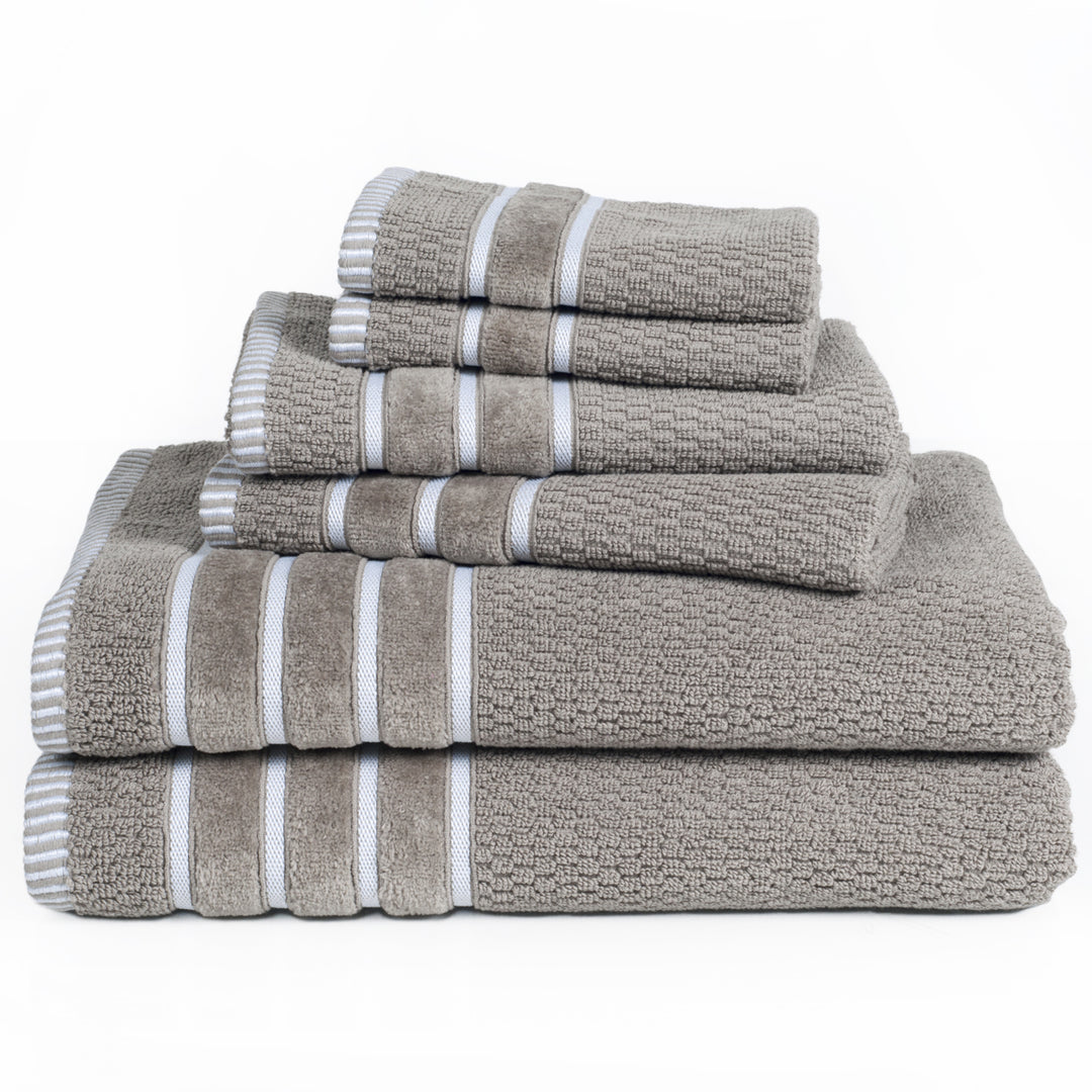 Lavish Home 100% Cotton Towel Set Taupe 6 Piece Soft Absorbent Rice Weave Image 3