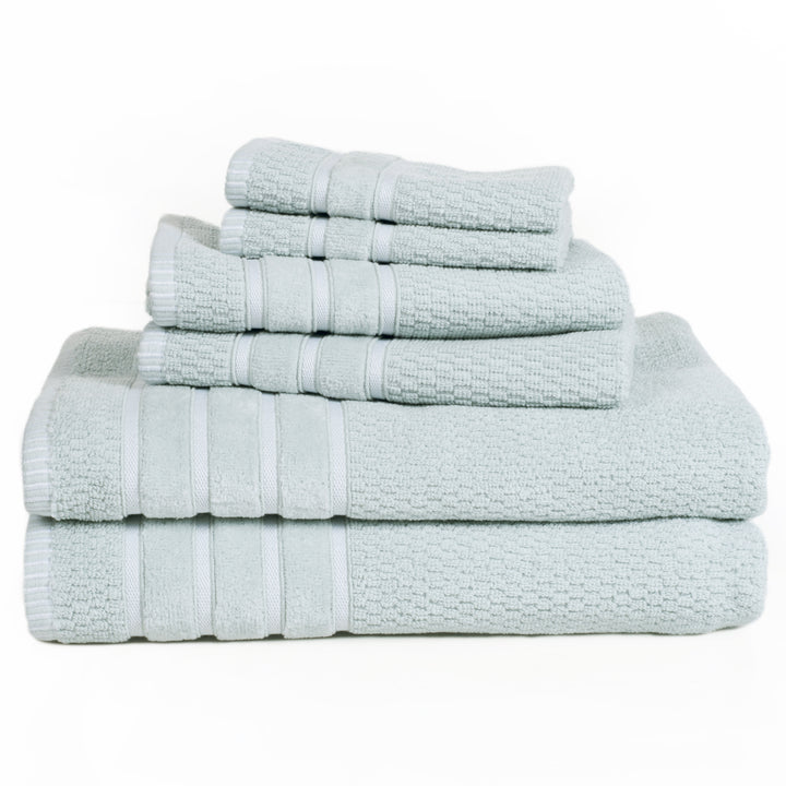 Lavish Home 100% Cotton Towel Set Seafoam 6 Piece Rice Weave Soft Absorbent Image 3