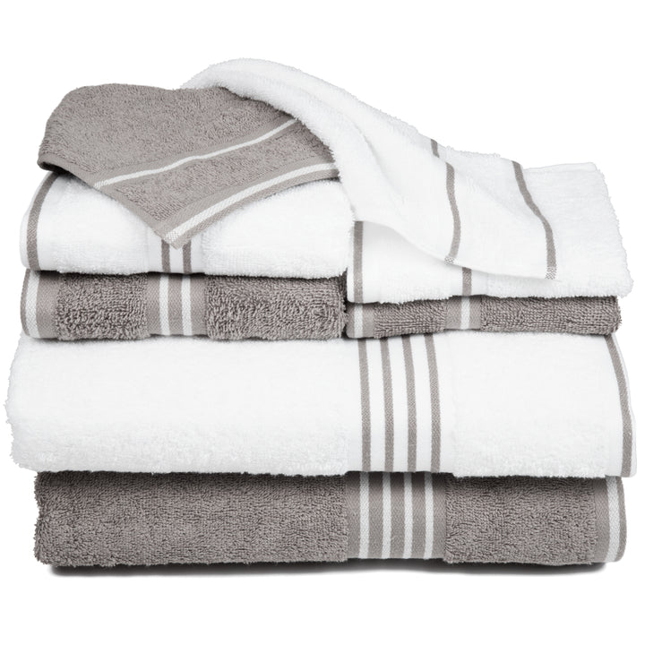 Lavish Home Rio 8 Piece 100% Cotton Towel Set - White and Silver Image 3