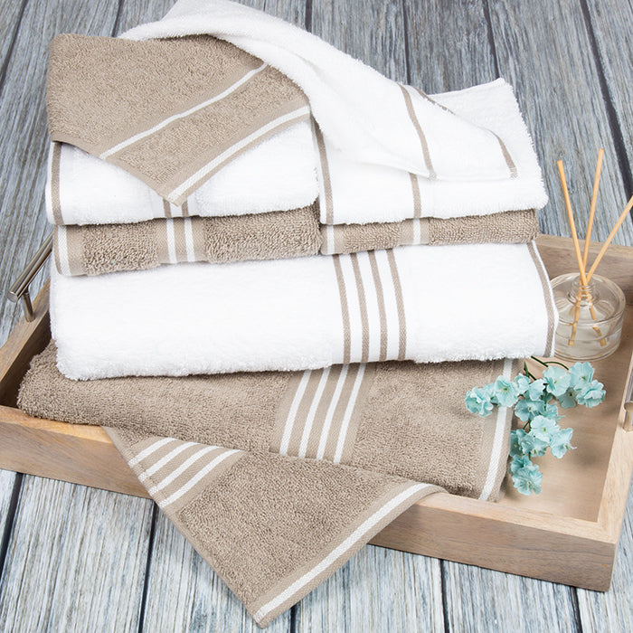 Lavish Home Rio 8 Piece 100% Cotton Towel Set - White and Taupe Image 1