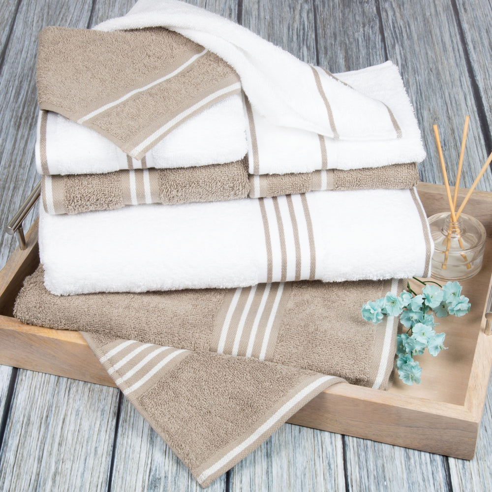 Lavish Home Rio 8 Piece 100% Cotton Towel Set - White and Taupe Image 2