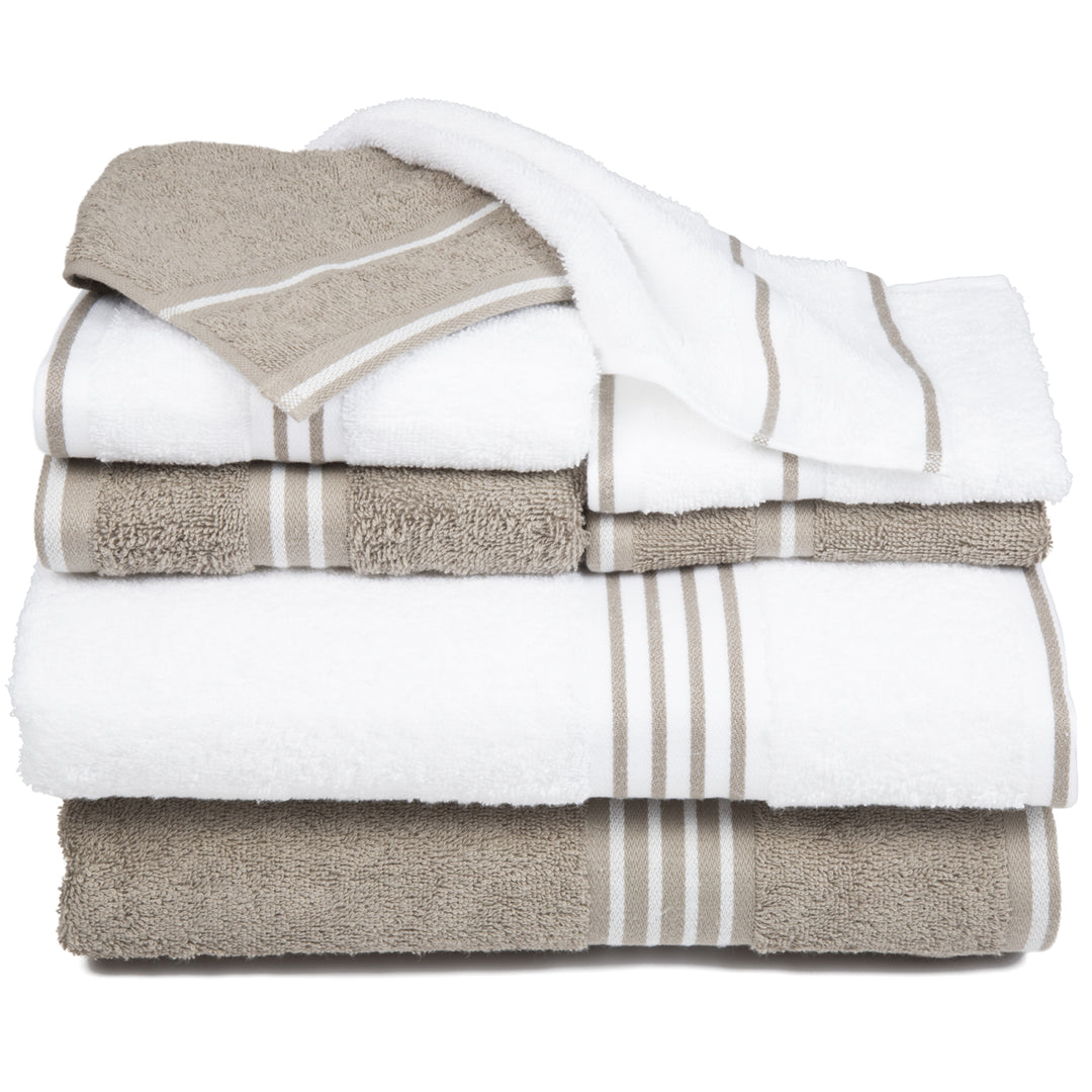 Lavish Home Rio 8 Piece 100% Cotton Towel Set - White and Taupe Image 3