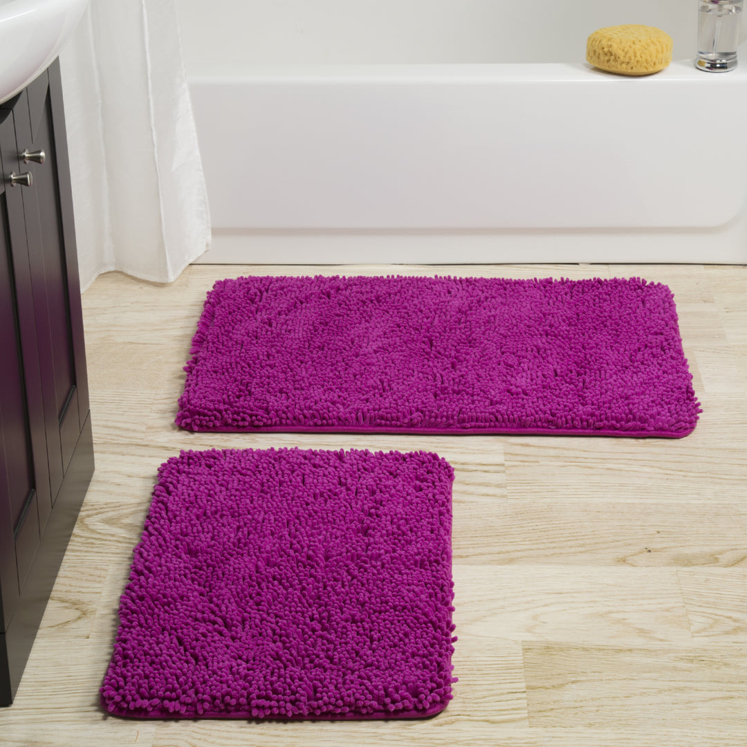 Lavish Home 2 Piece Memory Foam Shag Bath Mat - Pink Image 2