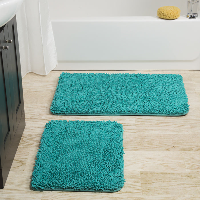 Lavish Home Memory Foam Shag Bath Mat Set Seafoam 2 Piece 24x17 32x21 Image 1