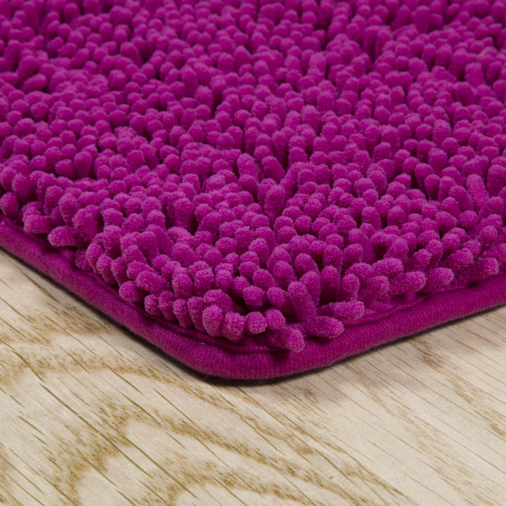 Lavish Home Memory Foam Shag Bath Mat Set Pink 2 Piece Non-Slip Polyester Chenille Image 3