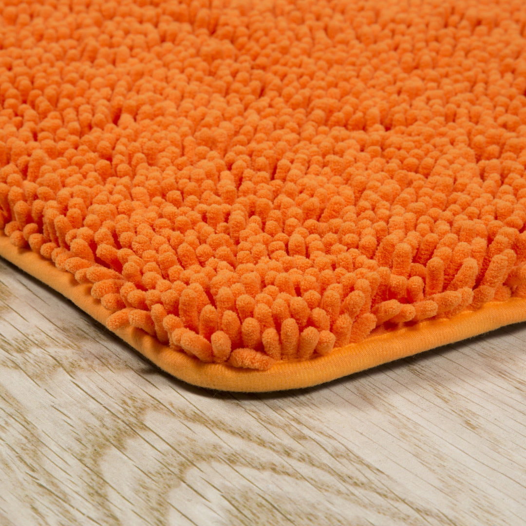 Lavish Home 2 Piece Memory Foam Shag Bath Mat Set Orange Non-Slip Rugs Image 3