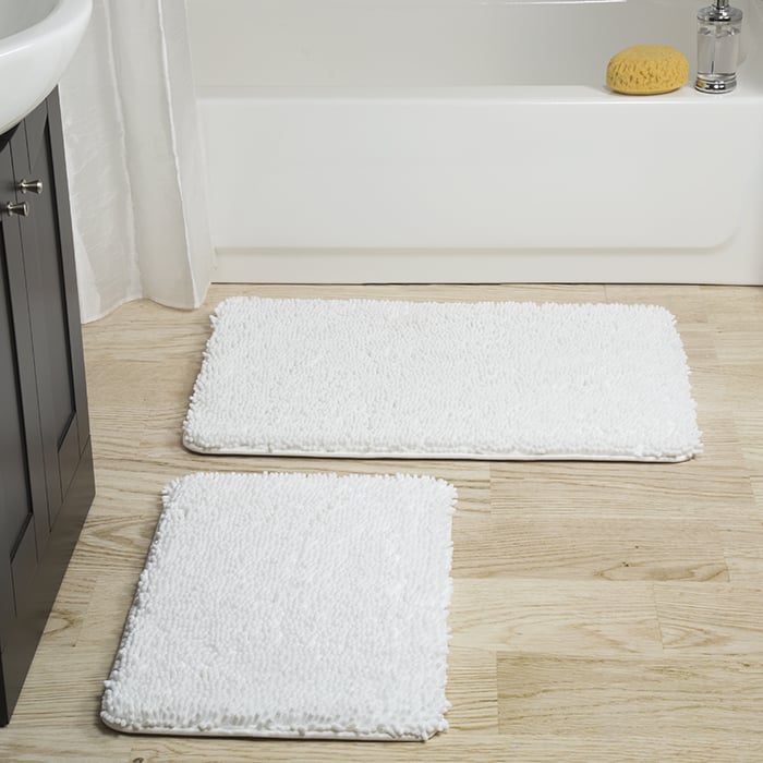 Lavish Home 2 Piece Memory Foam Shag Bath Mat - White Image 1