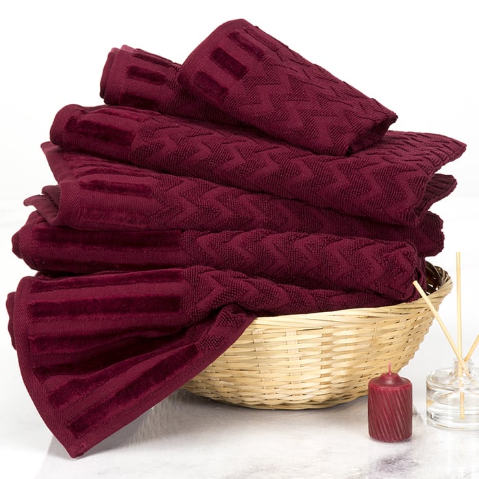 Lavish Home Chevron Cotton Towel Set 6 Piece Burgundy Bath Hand Washcloths Image 1