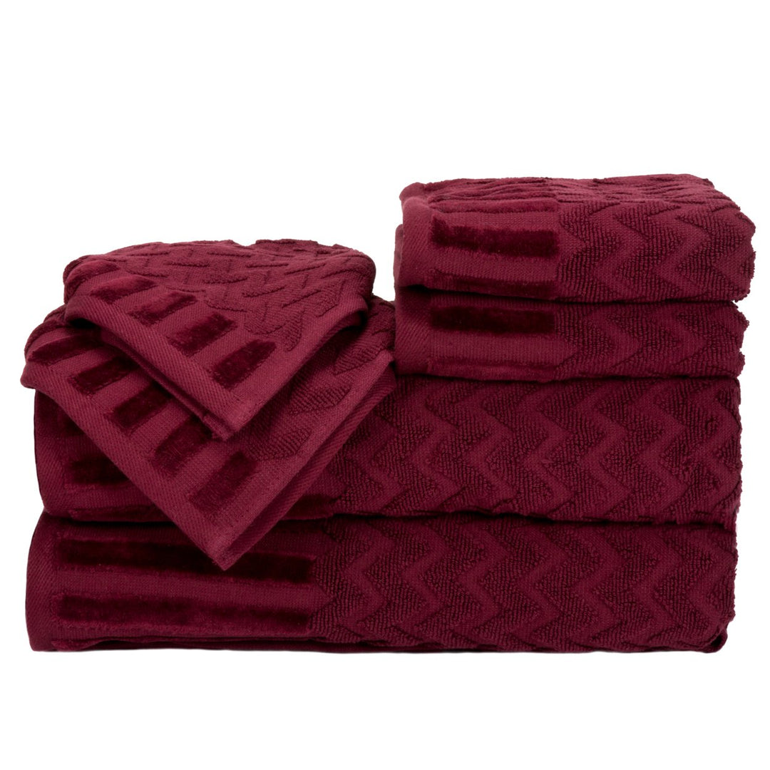 Lavish Home Chevron Cotton Towel Set 6 Piece Burgundy Bath Hand Washcloths Image 3