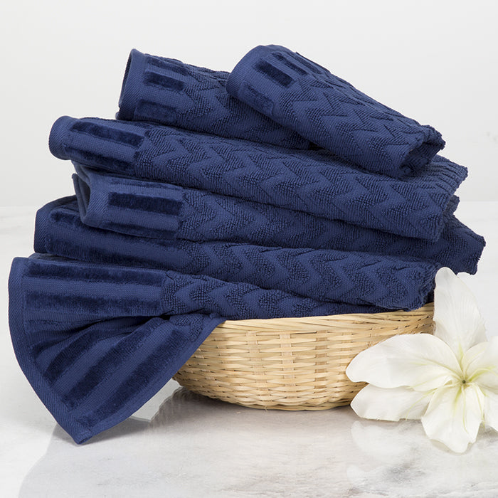 Lavish Home Chevron 100% Cotton 6 Piece Towel Set - Navy Image 1