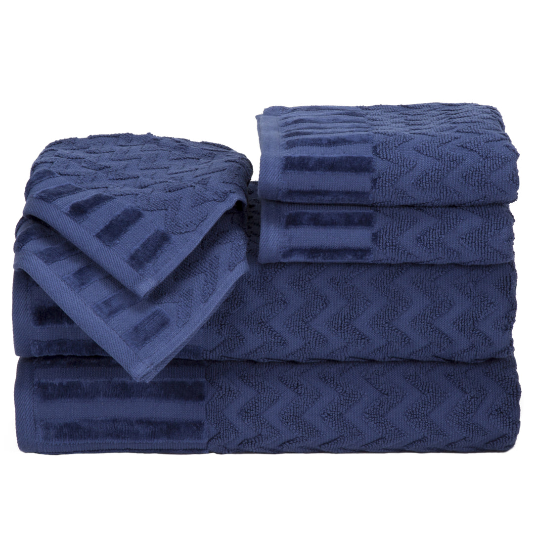 Lavish Home Chevron 100% Cotton 6 Piece Towel Set - Navy Image 3