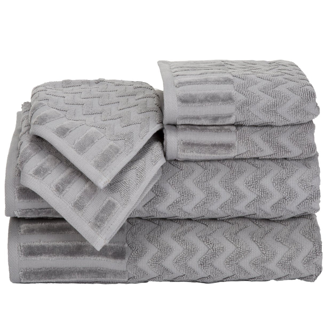 Lavish Home 6 Piece Cotton Towel Set Silver Chevron Bath Hand Washcloths 100% Cotton Image 3