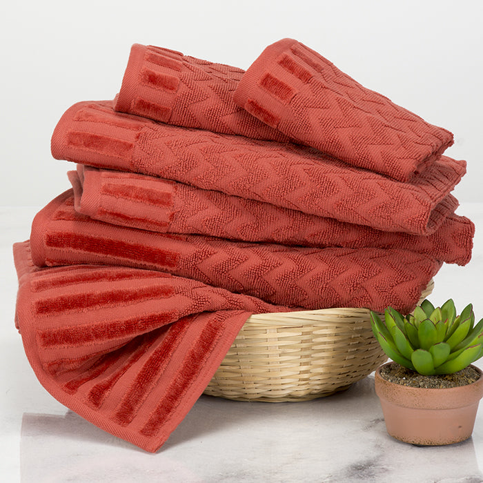 Lavish Home Chevron 100% Cotton 6 Piece Towel Set Brick Soft Absorbent Towels Image 1