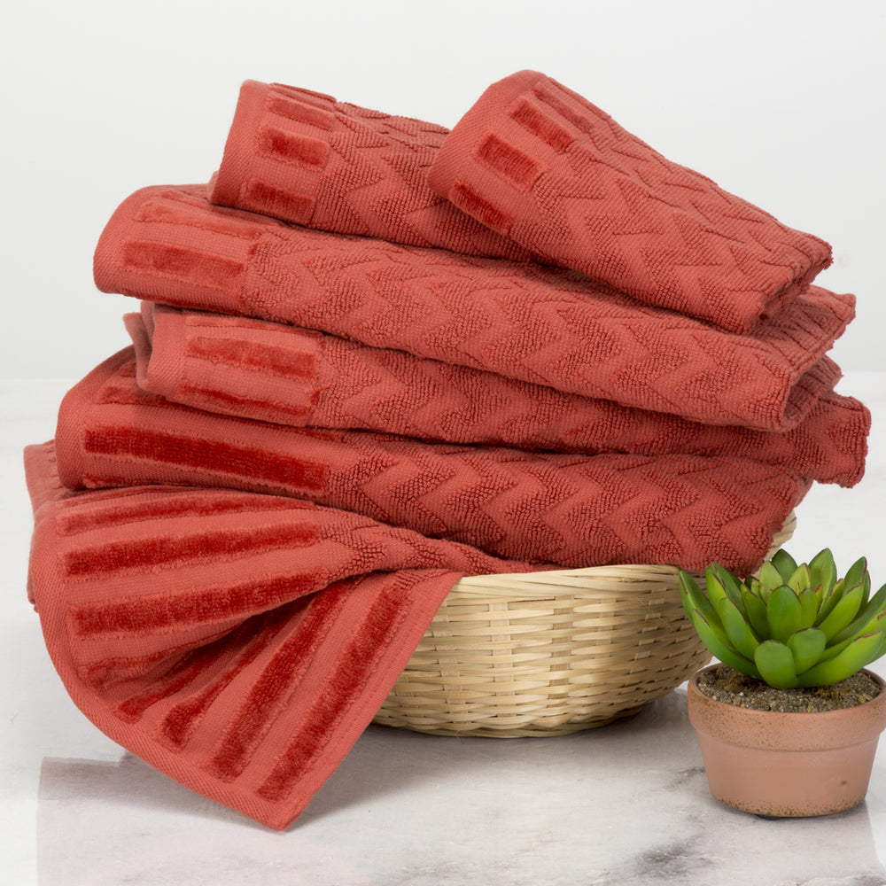 Lavish Home Chevron 100% Cotton 6 Piece Towel Set Brick Soft Absorbent Towels Image 2