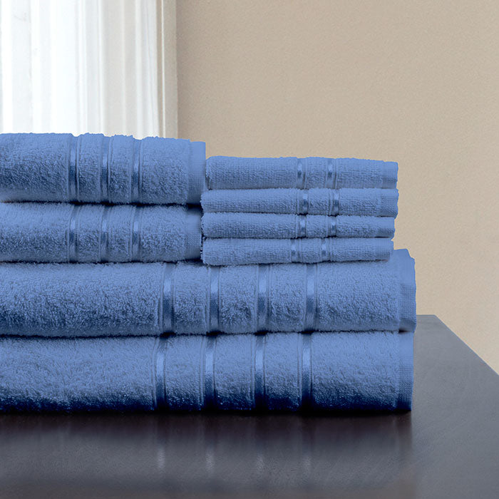 Lavish Home 8 Piece Cotton Plush Bath Towel Set Blue Soft Absorbent 650 GSM Image 1