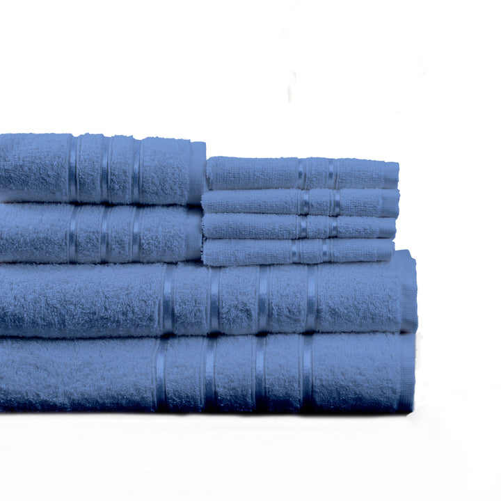 Lavish Home 8 Piece Cotton Plush Bath Towel Set Blue Soft Absorbent 650 GSM Image 3