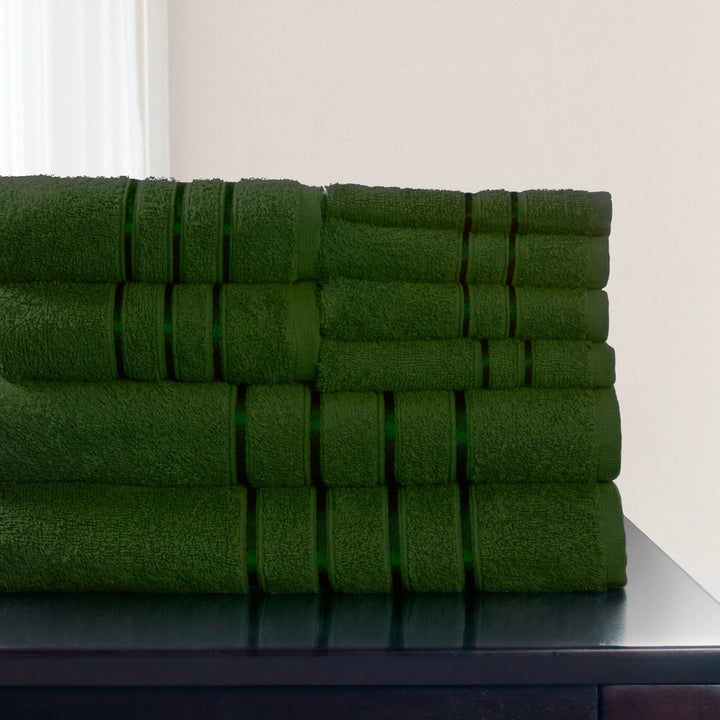 Lavish Home 8 Piece 100% Cotton Plush Bath Towel Set - Green Image 2