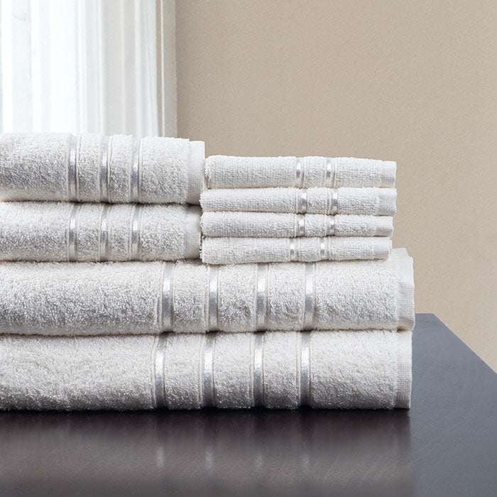 Lavish Home 8 Piece 100% Cotton Plush Bath Towel Set - White Image 1