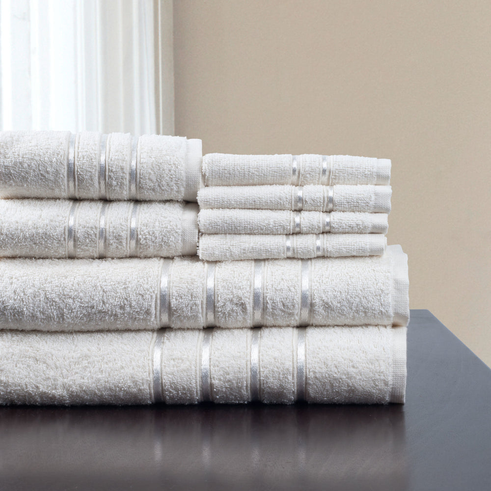 Lavish Home 8 Piece 100% Cotton Plush Bath Towel Set - White Image 2