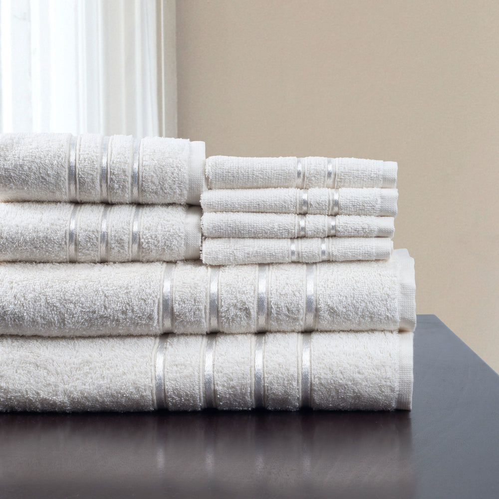 Lavish Home 8 Piece Plush Bath Towel Set 100% Cotton White 650 GSM Soft Absorbent Image 2