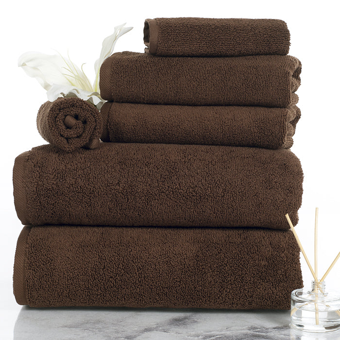 Lavish Home 100% Cotton Zero Twist 6 Piece Set - Chocolate Image 1