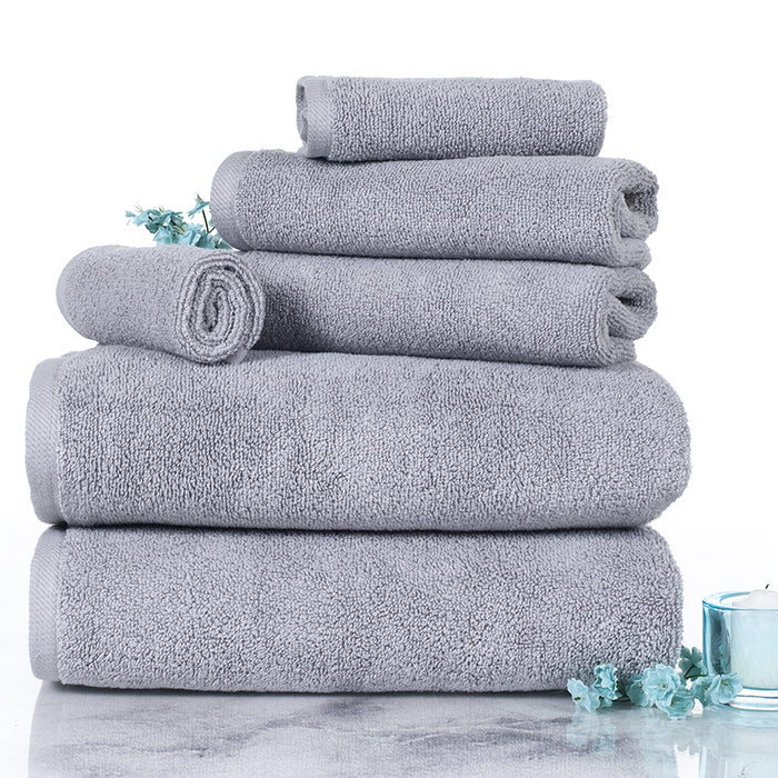 Lavish Home 100% Cotton Zero Twist Towel Set Silver 6 Piece 625 GSM Absorbent Image 1