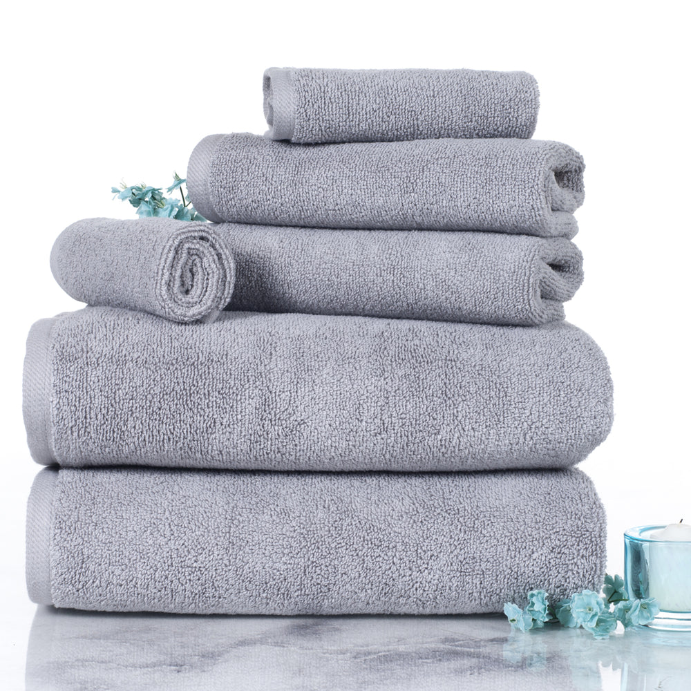 Lavish Home 100% Cotton Zero Twist Towel Set Silver 6 Piece 625 GSM Absorbent Image 2