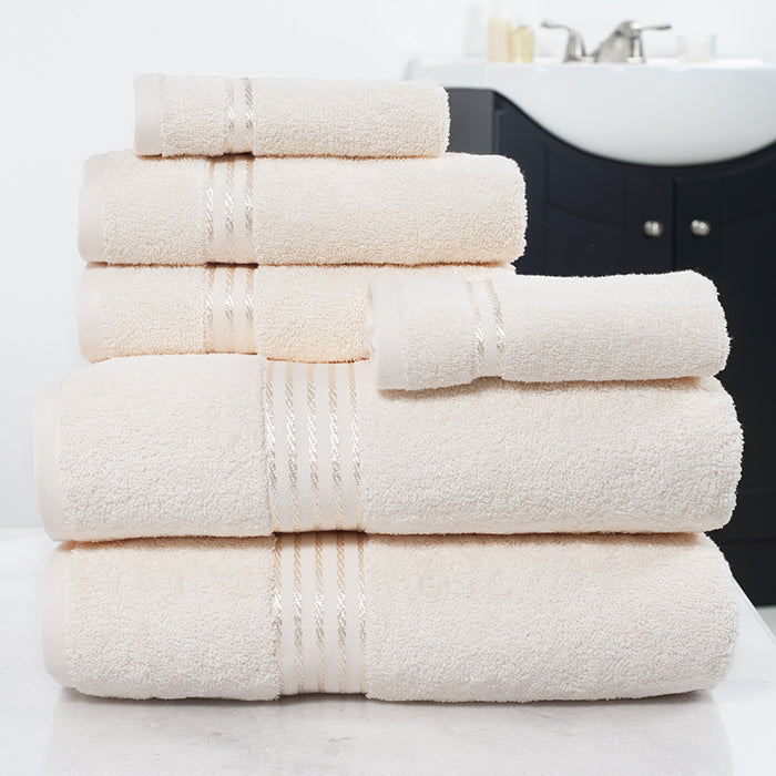 Lavish Home 100% Cotton Hotel 6 Piece Towel Set - Ivory Image 1