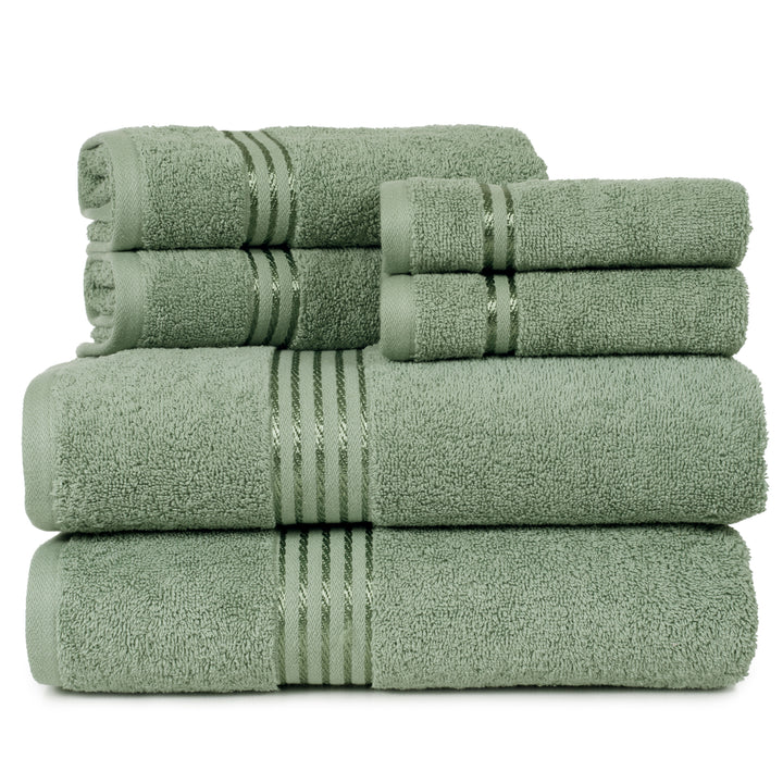 Lavish Home 100% Cotton Hotel 6 Piece Towel Set - Green Image 3