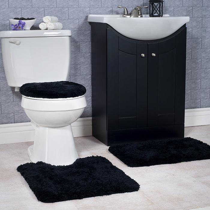 Lavish Home 3 Piece Super Plush Non-Slip Bath Mat Rug Set - Black Image 3