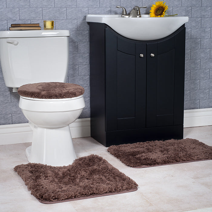 Lavish Home 3 Piece Super Plush Non-Slip Bath Mat Rug Set - Chocolate Image 1