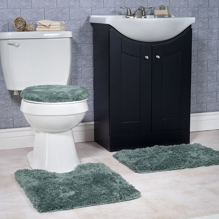 Lavish Home 3 Piece Super Plush Non-Slip Bath Mat Rug Set - Green Image 1