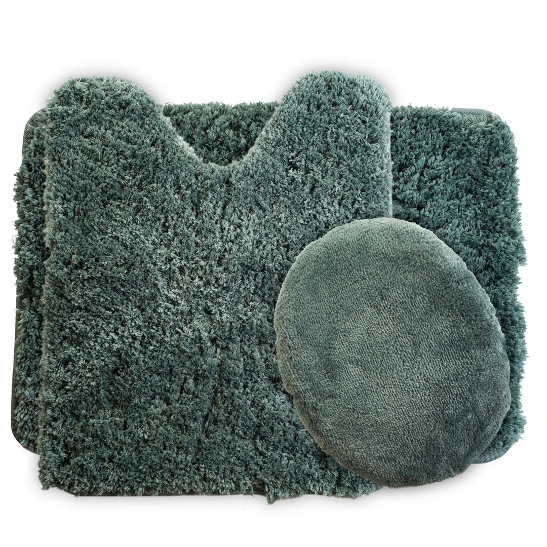 Lavish Home 3 Piece Super Plush Non-Slip Bath Mat Rug Set - Green Image 2