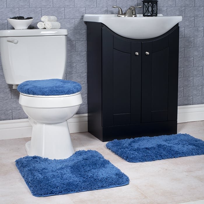 Lavish Home 3 Piece Super Plush Non-Slip Bath Mat Rug Set - Navy Image 1